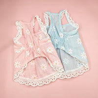 HKM-5211709 Lace Skirt for Dogs and Cats with Blue and Pink Sunflower Print, Cotton Material, Sizes XS-XL