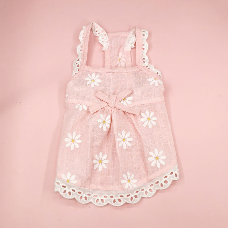 HKM-5211709 Lace Skirt for Dogs and Cats with Blue and Pink Sunflower Print, Cotton Material, Sizes XS-XL