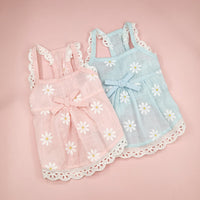 HKM-5211709 Lace Skirt for Dogs and Cats with Blue and Pink Sunflower Print, Cotton Material, Sizes XS-XL