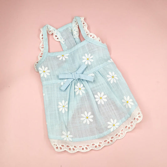 HKM-5211709 Lace Skirt for Dogs and Cats with Blue and Pink Sunflower Print, Cotton Material, Sizes XS-XL
