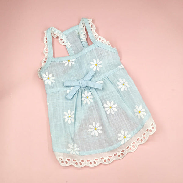 HKM-5211709 Lace Skirt for Dogs and Cats with Blue and Pink Sunflower Print, Cotton Material, Sizes XS-XL