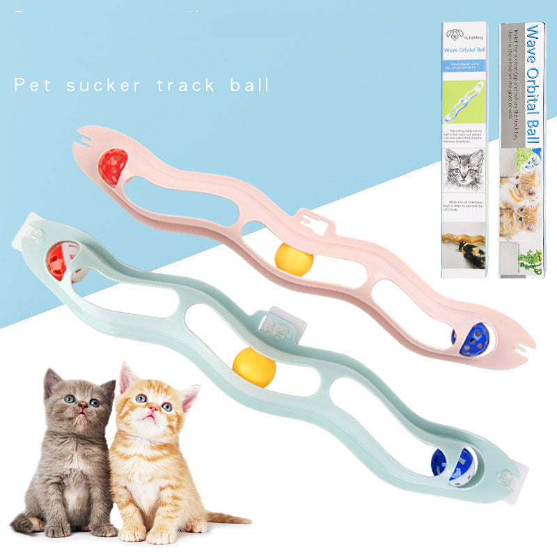 HKM-521235 Wavy Pet Sucker Track Ball Cat Toy Adhesive Glass Wall Cat Supplies