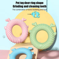 HKM-5212605 Interactive Dog Teething Plush Toy - Chew and Teeth Cleaning Deer Shape for Small to Large Dogs