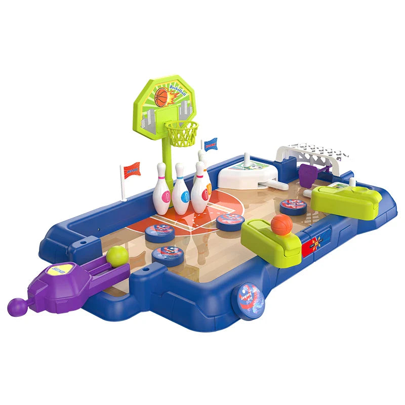 HKM-521363 5-in-1 Mini Board Game Set for Family Fun: Bowling, Finger Basketball & More