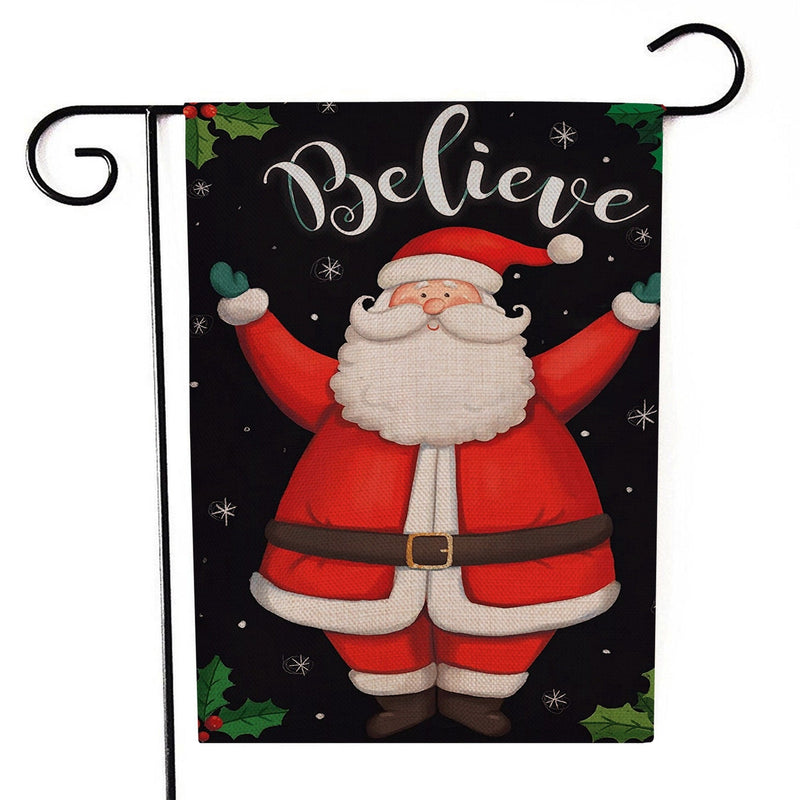 HKM-521555 Santa Claus Garden Flag for Holiday Decorations - 30x45cm Linen Festival Flag