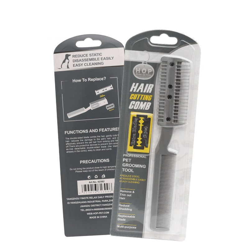 HKM-5215677 Pet Cleaning Comb for Dogs and Cats with Bonus Blade - Plastic Grooming Tool
