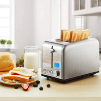 HKM-521683 Stainless Steel 2-Slice Electric Toaster with LCD Display and Grill Function