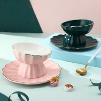 HKM-5217085 Elegant Pink Cat Bowl and Dinner Plate Set in Bone Porcelain for Indoor Use