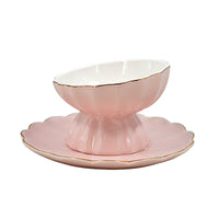 HKM-5217085 Elegant Pink Cat Bowl and Dinner Plate Set in Bone Porcelain for Indoor Use