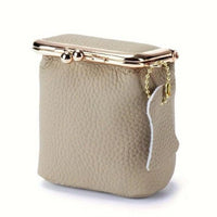 HKM-521811 Genuine Leather Mini Wallet with Kiss Lock Closure for Coins and Essentials
