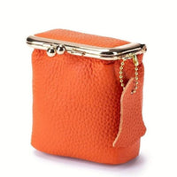 HKM-521811 Genuine Leather Mini Wallet with Kiss Lock Closure for Coins and Essentials