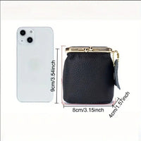 HKM-521811 Genuine Leather Mini Wallet with Kiss Lock Closure for Coins and Essentials