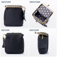 HKM-521811 Genuine Leather Mini Wallet with Kiss Lock Closure for Coins and Essentials