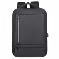 HKM-522003 Stylish Black Waterproof Laptop Backpack with Durable Zipper and USB Access for Students and Outdoor Use