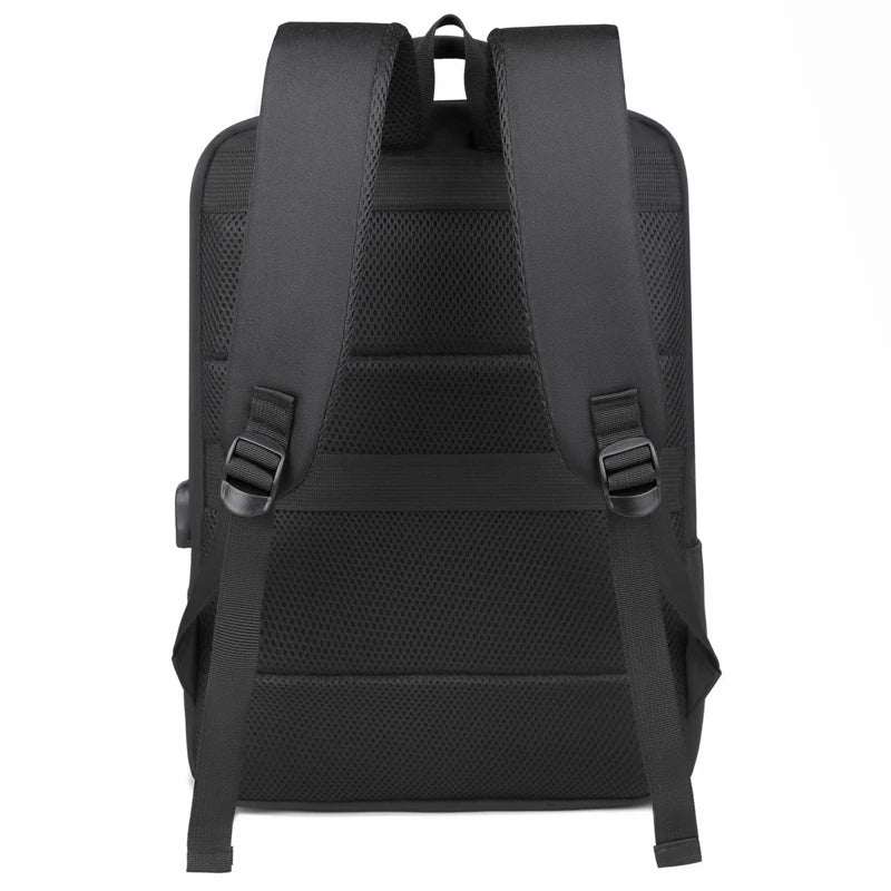 HKM-522003 Stylish Black Waterproof Laptop Backpack with Durable Zipper and USB Access for Students and Outdoor Use