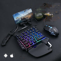 HKM-522259 Colorful Ergonomic One-Handed Gaming Keyboard Set with Three-Color Backlight and Compatible Gaming Mouse Options