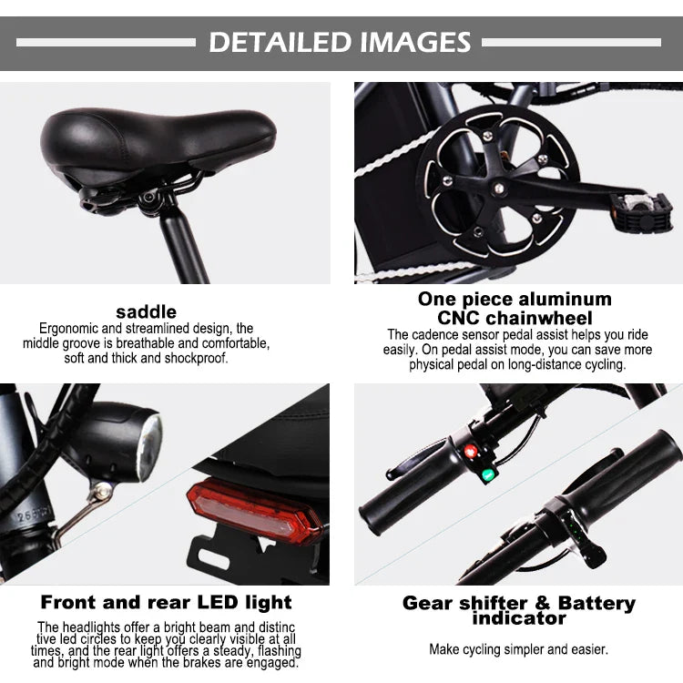 HKM-522259 Compact 48V 14-Inch Electric Foldable Bicycle with Integrated Battery and Disc Brake