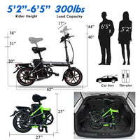 HKM-522259 Compact 48V 14-Inch Electric Foldable Bicycle with Integrated Battery and Disc Brake