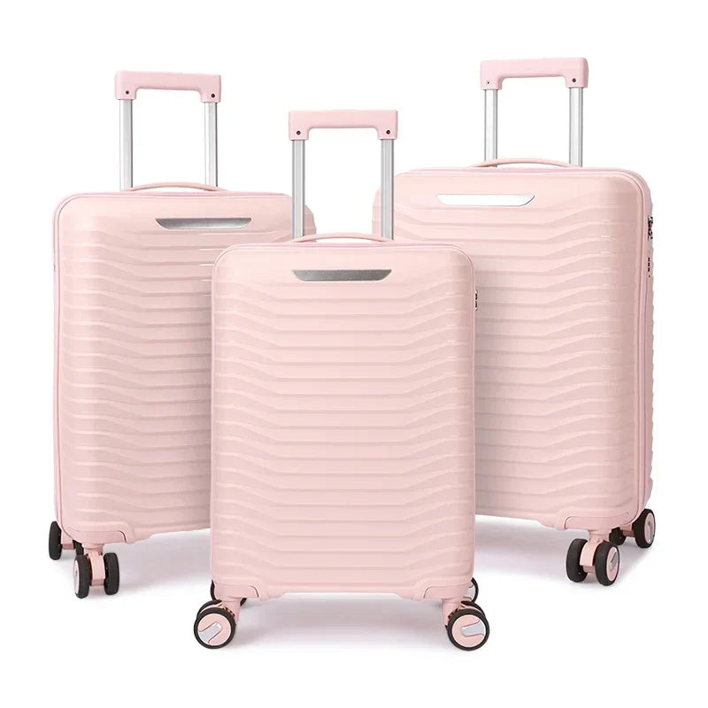HKM-522323 Custom Colour Designer 3-Piece Trolley Luggage Set - Carry-On Suitcase 20, 24, 28 Inch PP Material