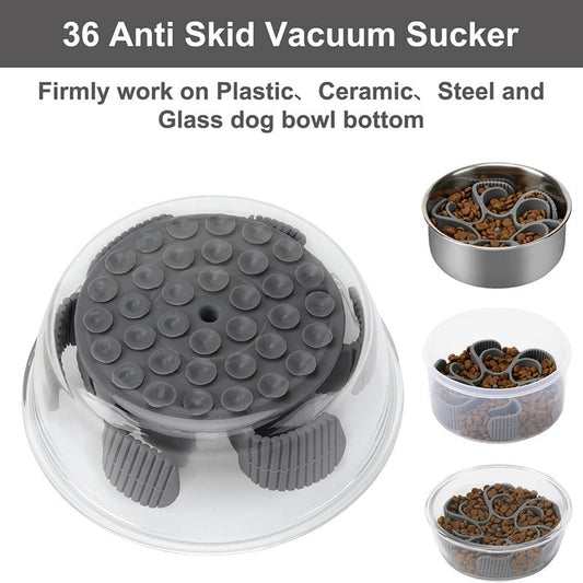 HKM-5224125 Silicone Slow Feeding Bowl Insert with Suction Cups for Dogs - Red/Grey