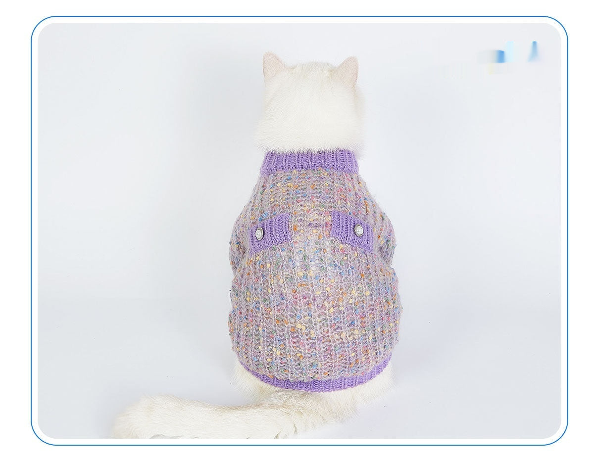 HKM-5224637 Soft Polyester Purple Dog Sweater Cardigan - Casual Pet Clothing, Sizes XL & XXL