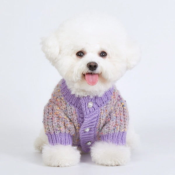 HKM-5224637 Soft Polyester Purple Dog Sweater Cardigan - Casual Pet Clothing, Sizes XL & XXL