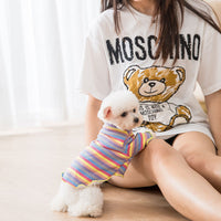 HKM-5225021 Colorful Knitted Dog Shirt in Soft Velvet Fabric - Breathable and Warm Rainbow Design