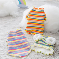 HKM-5225021 Colorful Knitted Dog Shirt in Soft Velvet Fabric - Breathable and Warm Rainbow Design