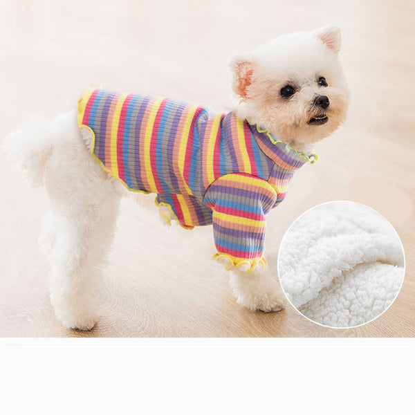 HKM-5225021 Colorful Knitted Dog Shirt in Soft Velvet Fabric - Breathable and Warm Rainbow Design