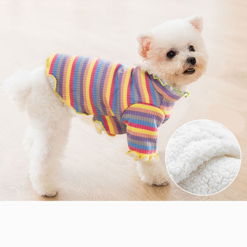 HKM-5225021 Colorful Knitted Dog Shirt in Soft Velvet Fabric - Breathable and Warm Rainbow Design