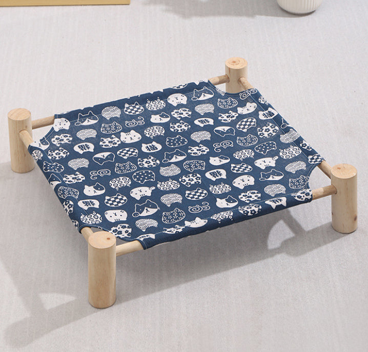 HKM-5225277 Elevated Solid Wood Pet Bed with Removable and Washable Mats for Cats and Dogs