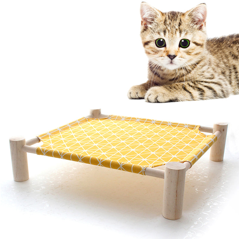 HKM-5225277 Elevated Solid Wood Pet Bed with Removable and Washable Mats for Cats and Dogs