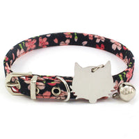 HKM-5226429 Double-Sided Laser Engraved Flower Pattern Pet Collar with Copper Bell - Adjustable Sizes Available