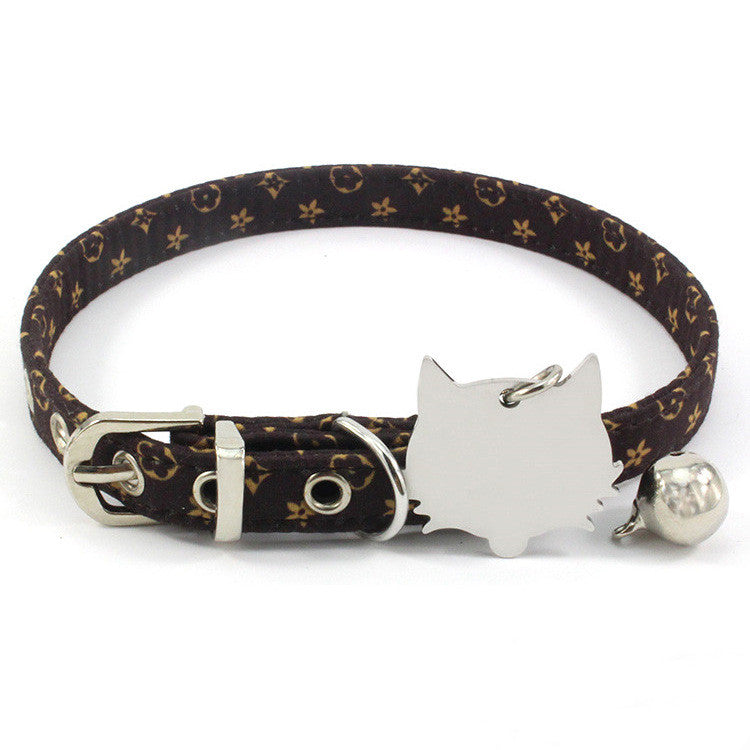 HKM-5226429 Double-Sided Laser Engraved Flower Pattern Pet Collar with Copper Bell - Adjustable Sizes Available
