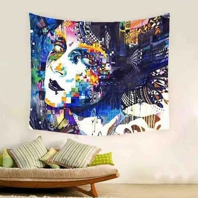 HKM-522643 Elegant European Classical Geometric Tapestry Wall Hanging for Bedroom and Living Room, Plush Fabric