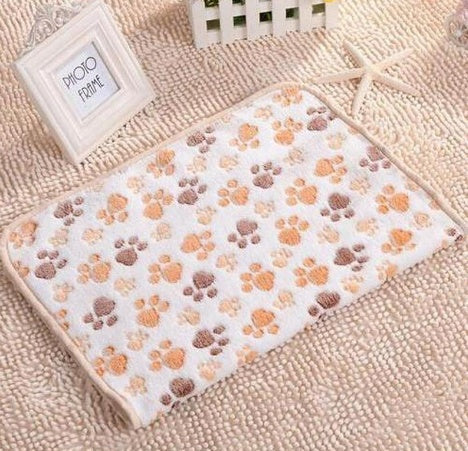 HKM-522707 Soft Paw Print Coral Fleece Pet Blankets in White, Pink, and Brown - Multiple Sizes Available