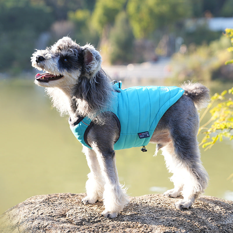 HKM-5227197 Universal Down Cotton-Padded Winter Vest for Dogs in Blue, Rose Red, and Black