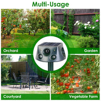 HKM-5228093 Solar Rechargeable Animal Repeller with Ultrasonic, Buzzer, and Vibration Modes - IP66 Waterproof, 2200mAh Battery