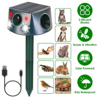 HKM-5228093 Solar Rechargeable Animal Repeller with Ultrasonic, Buzzer, and Vibration Modes - IP66 Waterproof, 2200mAh Battery