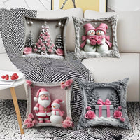 HKM-522835 Christmas Cartoon Elk and Rabbit Decorative Linen Cushion Cover - 45x45cm Size