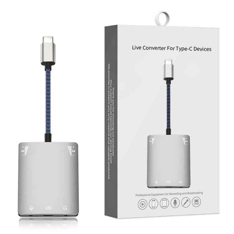 HKM-522835 Type-C 2-in-1 Live Streaming Audio Adapter for iPhone with Charging Capability