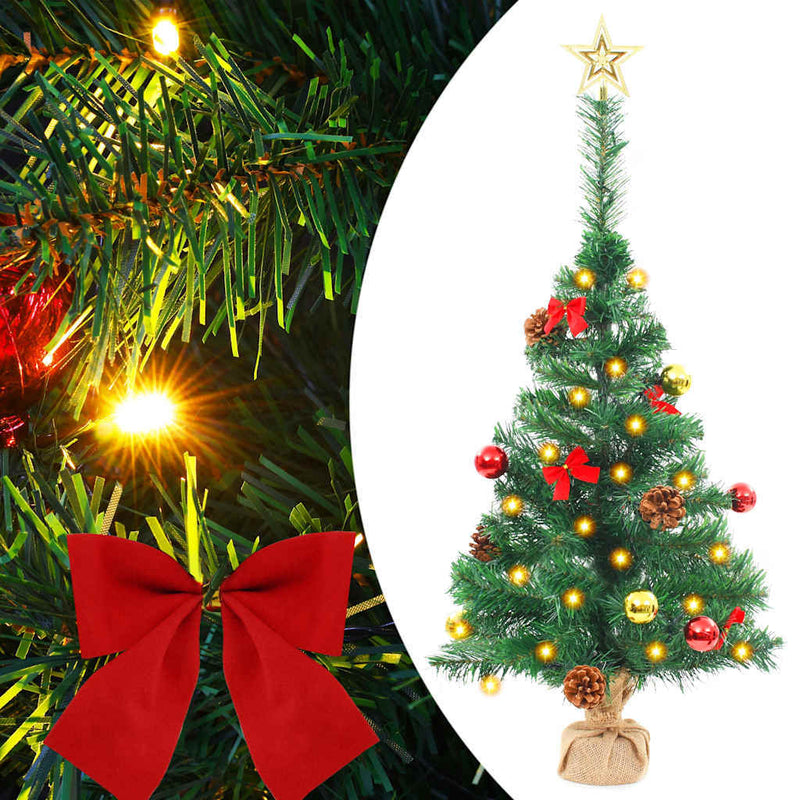 HKM-522899 Green Illuminated Artificial Christmas Tree with Ornaments, 64 cm Height, Waterproof with 20 LED Lights
