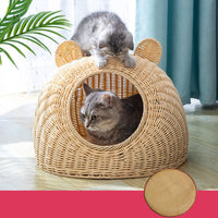 HKM-5230653 Imitation Rattan Semi-enclosed Cat Kennel with Cooler Mat Options