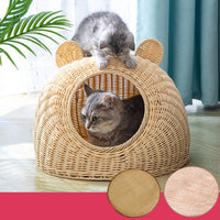 HKM-5230653 Imitation Rattan Semi-enclosed Cat Kennel with Cooler Mat Options