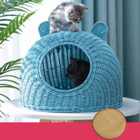 HKM-5230653 Imitation Rattan Semi-enclosed Cat Kennel with Cooler Mat Options