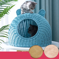HKM-5230653 Imitation Rattan Semi-enclosed Cat Kennel with Cooler Mat Options