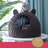HKM-5230653 Imitation Rattan Semi-enclosed Cat Kennel with Cooler Mat Options