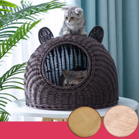 HKM-5230653 Imitation Rattan Semi-enclosed Cat Kennel with Cooler Mat Options
