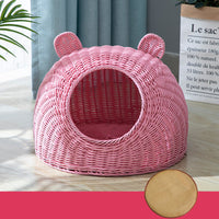 HKM-5230653 Imitation Rattan Semi-enclosed Cat Kennel with Cooler Mat Options