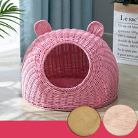 HKM-5230653 Imitation Rattan Semi-enclosed Cat Kennel with Cooler Mat Options